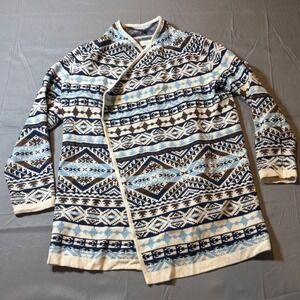 Lucky Brand Womens Geometric Aztec Southwestern Open Front Cardigan Blue Size L